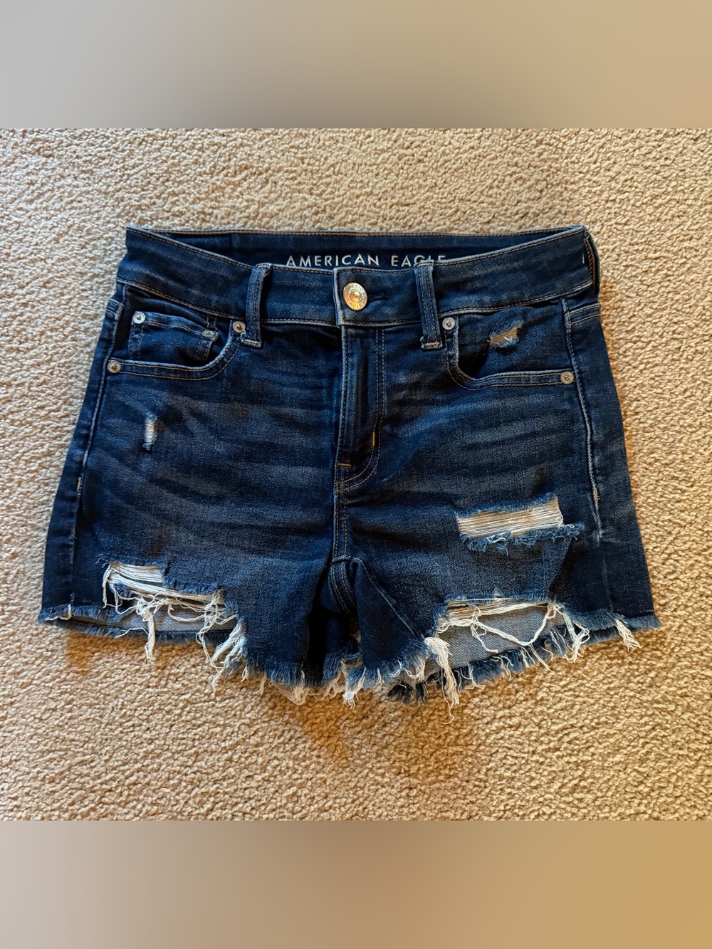 American Eagle Outfitters Dark Indigo Distressed Denim Cutoff Shorts